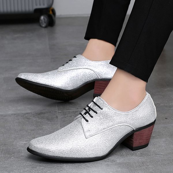 

2020 men glitter formal shoes high heels oxfords soft mocassin homme chaussure height increase dress driving boat shoes gommino, Black