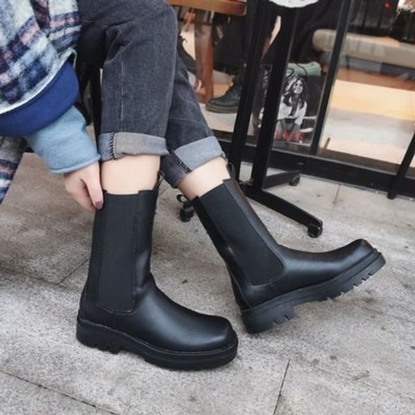 

new women spring autumn platform booties fashion solid round toe artificial leather women shoes casual ladies plus size boots, Black