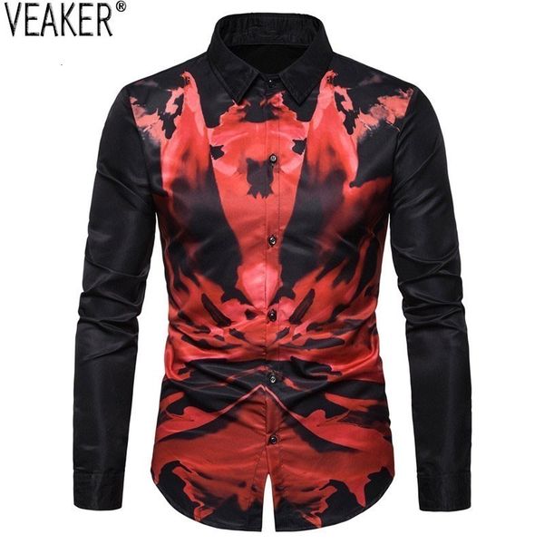 

2019 new men silk satin printed men's slim fit long mouwen party shirts men print casual business shirt  -3xl, White;black