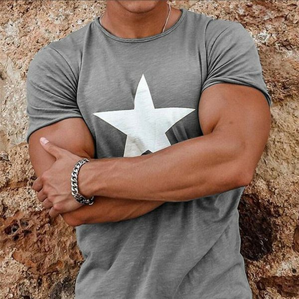 

2019 new arrival star print tshirt men's summer short sleeve t-shirt printed basic cotton o-neck t-shirt male fashion tee, White;black