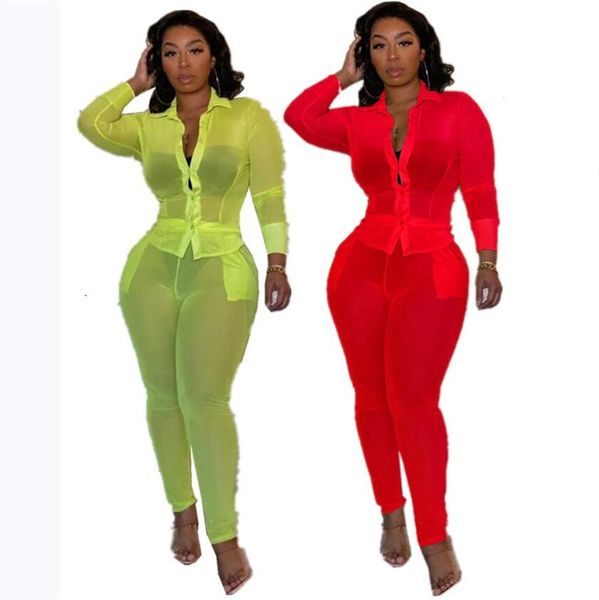 

2020 женщины весна двухкусочного одежда set summer see, хотя tracksuit рубашка топ + брюки поножи нарядов цвета конфеты сексуального streetw, White