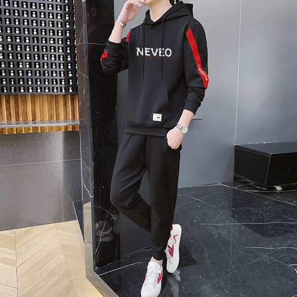 

zhijing autumn new handsome fashion lettered printed hooded men's sports casual hoodies, Gray