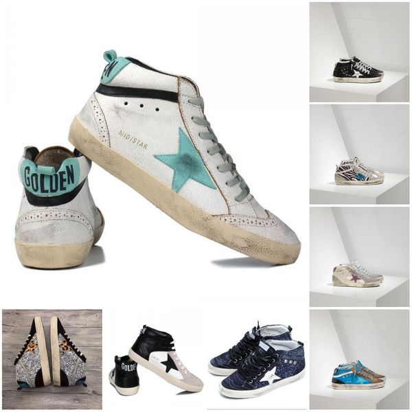 

golden goose superstar mid star hight sneakers boots genuine leather men and women white classic retro do-old dirty sport casual shoes, Black