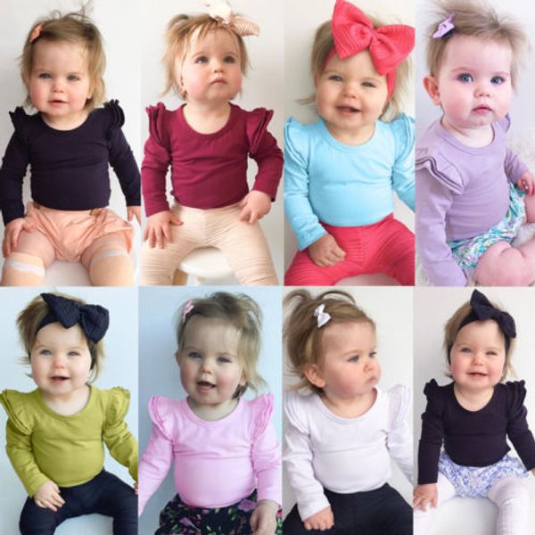 

младенец новорожденных baby girl romper с длинным рукавом оборками комбинезон легкий костюм с шортами, Blue