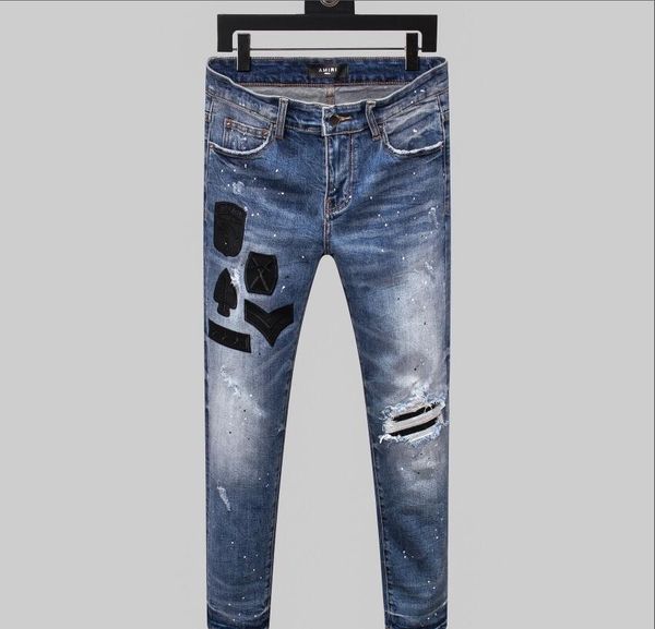 

новый 2020 мужчина разорванного denim рвущих джинсов navy черного хлопок мода tight весна осень мужские брюки bb321, Blue