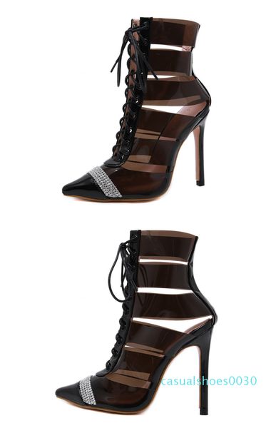 

new designer pumps pointed rhinestone transparent pvc patchwork shoes luxury designer high heel c30, Black