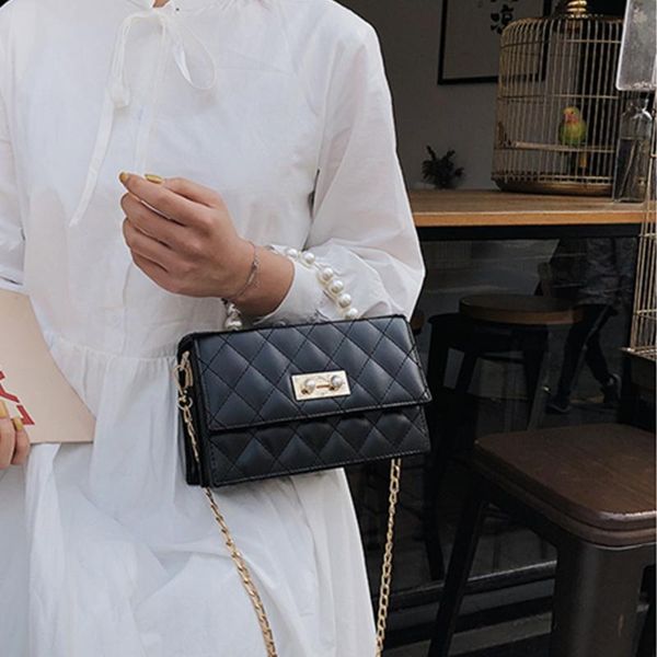 

2020 моды женщина большой кожи crossbody сумка pearl ручка металлических цепи сумка вскользь плечо девушка дама сумочка