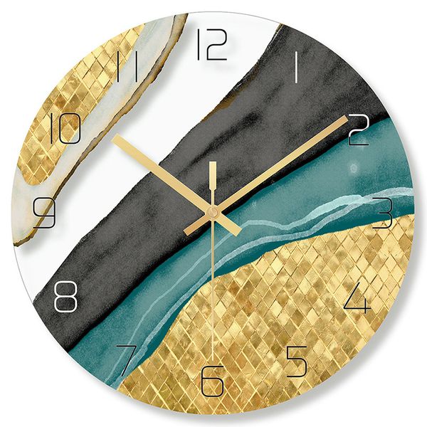 

lixf wall clock nordic decorative marble printing wall clock mute quartz round glass modern design home decoration