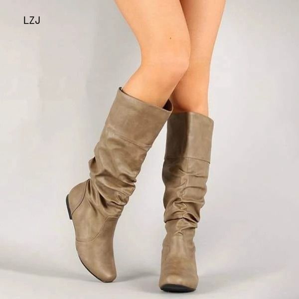 

2019 new autumn winter temperament ladies new round head long boots female boots casual fashion women 35-43, Black