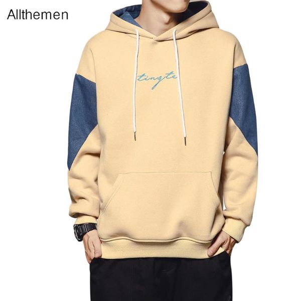 

allthemen men's hoodie summer autumn letter print patchwork man sweatshirt male clothes thin casual hoodie sweatshirt masculine, Black