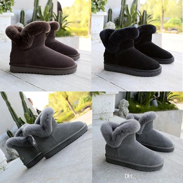 

новые снегоступы зимние натуральная кожа женщины австралия классические ботильоны мех черный серый коричневый женская обувь для девочек повс, Black