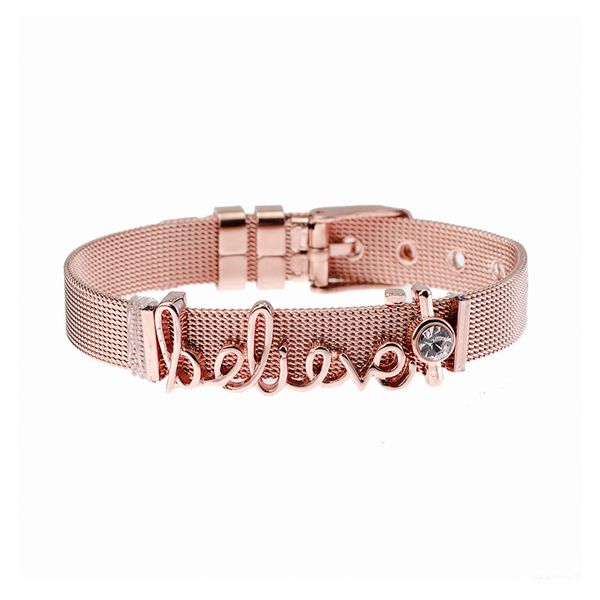 

stainless steel keeper bracelet believe letter bracelet hand decorate, Golden;silver