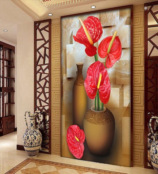 

european oil painting red flower large mural wallpaper porch aisle corridor restaurant seamless background wall paper