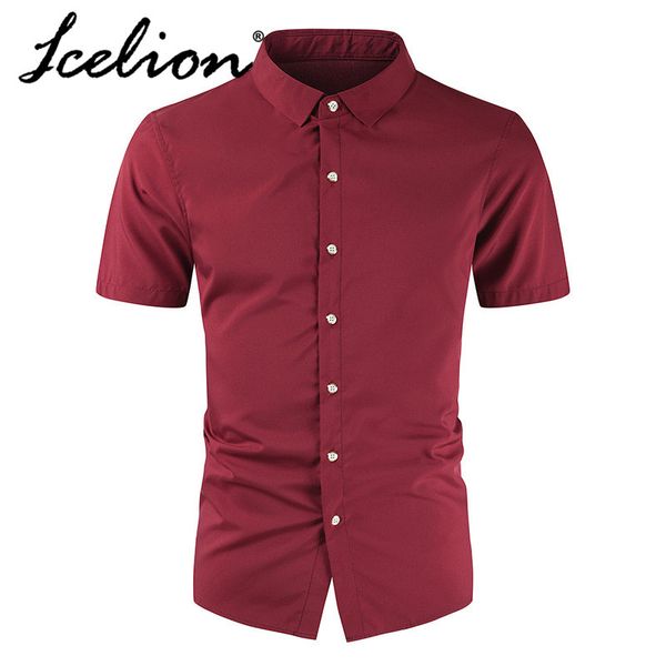 

men's casual shirts icelion summer men 2021 fashion short sleeve solid turn-down collar single breasted man, White;black