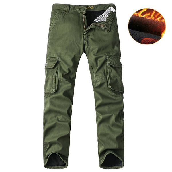 

2019 winter multi-pocket casual warm washed tooling velvet men's pants, Black;gray