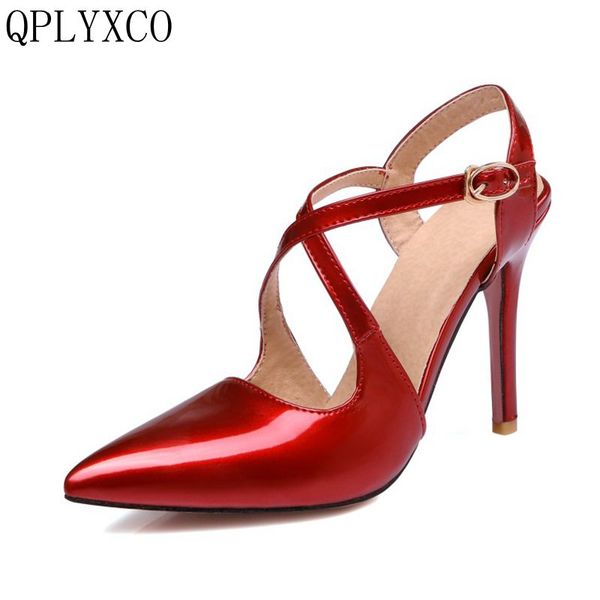 

qplyxco 2017 big &small size 30-47 women pointed toe high heel sandals party wedding lady heeled footwear heels shoes -30, Black