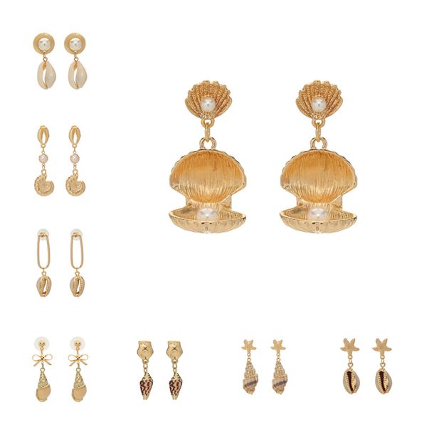 

8 сезонов новая мода золотая морская звезда раковины cowary shell жемчуг искусственный жемчуг серьги для женщин летний пляж партии ювелирных, Silver