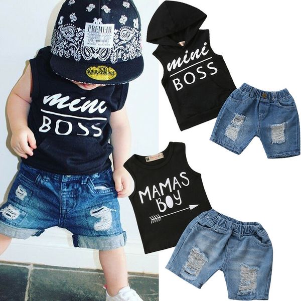 

прохладный дети мальчики детская одежда лето толстовка футболка топы + короткие джинсы наряды, White