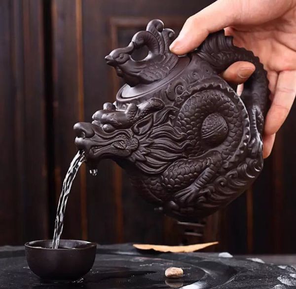 

470мл китайский традиционный дракон и феникс фиолетовый глины исин чайник ручной работы чайный сервиз