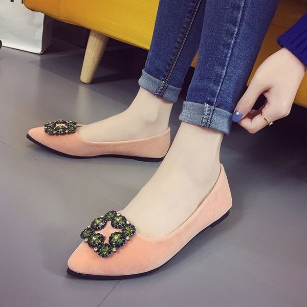 

pointed single shoes spring new wild rhinestone suede womens shoes flat peas concise comfort students casual h14-62, Black