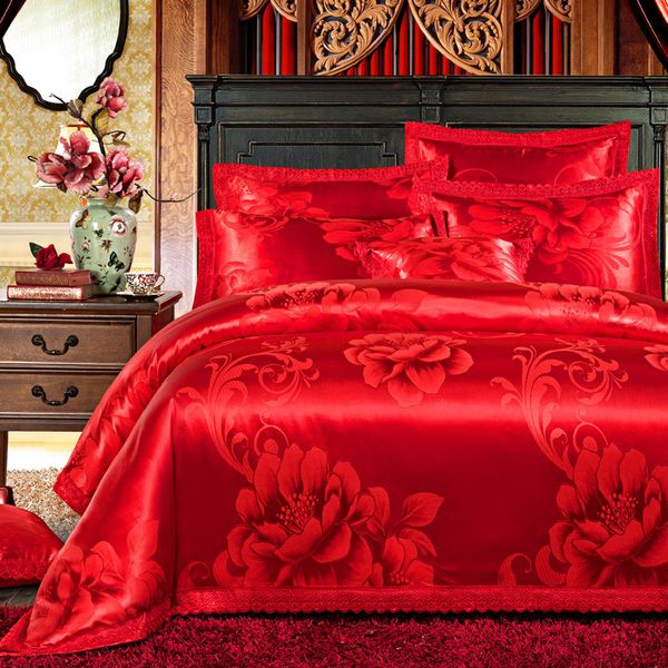 

cotton silk satin pink red luxury bedding set  king size bed set duvet/quilt cover bedsheet linen set funda nordica cama
