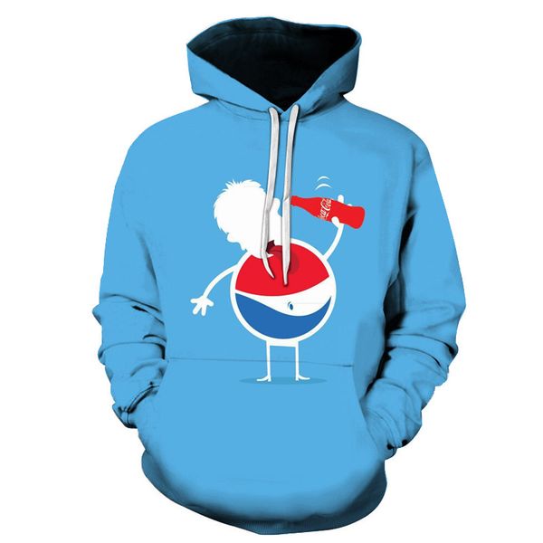 

2019 autumn men hoodie creative pepsi 3d digital printing sweatshirt menwomen casual long-sleeved pocket baseball uniform, Black