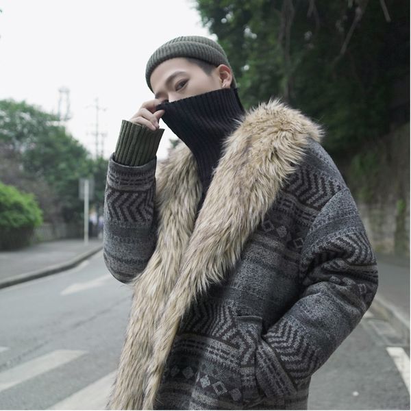 

2019 autumn new youth trend couple windproof thickening material quilted loose simple pocket men's casual woolen coat, Black