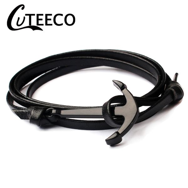 

cuteeco 2018 new style fashion cool pu leather warp bracelets navy men jewelry gift dropshipping, Golden;silver