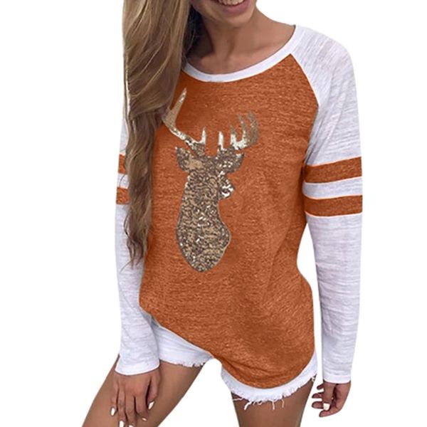

tshirt women festival christmas womens reindeer t-shirt xmas long sleeve plus size clothes poleras de mujer moda 2019, White