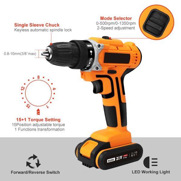 

battery electric drill 21v 340w cordless rechargeable electrician carpenter