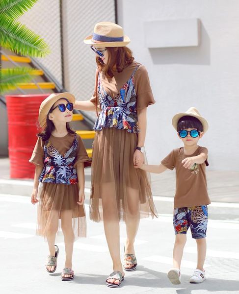 Roupas de harmonização da família 2019 verão moda legal barato vestido marrom bonito