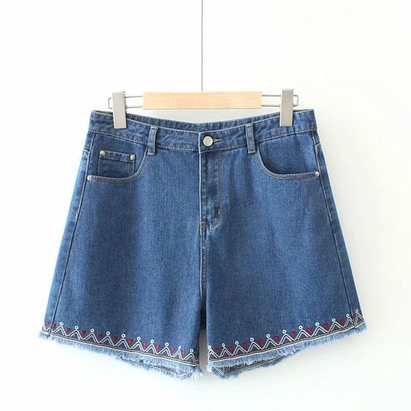 

плюс размер xl-5xl старинные середины талии джинсовые шорты вышивка летние шорты, White;black