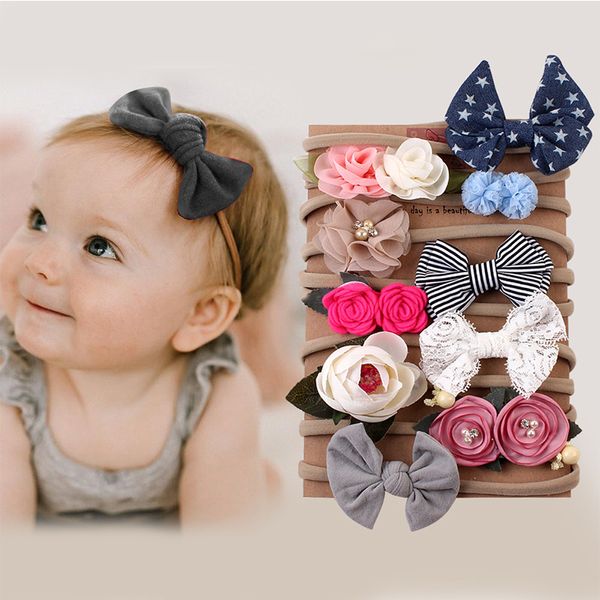 

10pcs/set baby girl headbands bows kids newborn head band hairband for girls turban haarband toddler baby hair accessories, Slivery;white