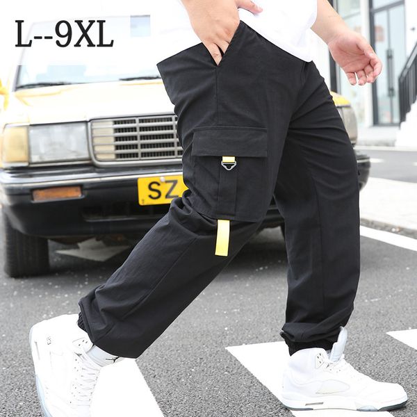 

men's pants 9xl plus size men 2021 oversized long cargo pant trousers, Black
