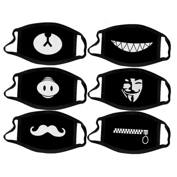 2020 Black Unisex Cartoon Masks Black Cotton Half Face Mask Funny Teeth Letter Mouth Anime