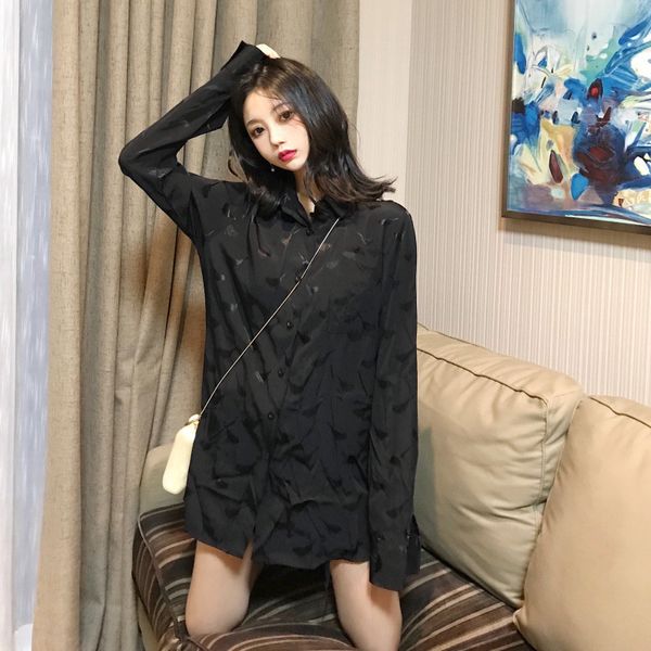 

весна и осень женщин новый дизайн sense корейской версии chic top black громоздкая рубашка с длинным рукавом сыпучие печать сердце машины ши, White