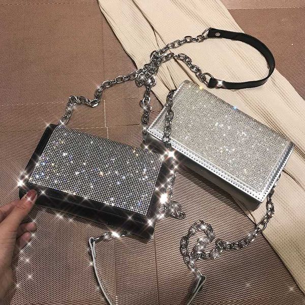 

shiny diamond female flap square bag 2019 summer new quality pu leather women's designer handbag chain shoulder messenger bags