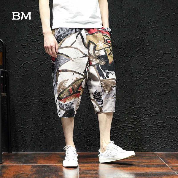 

2020 loose harem pants oversized floral pants chinese style summer thin cropped hip hop clothes men fitness clothing, Black