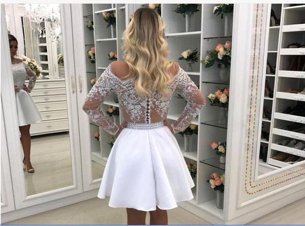

little white off the shoulder sheer long sleeves short homecoming dresses 2018 vintage a line short cocktail party wear, Red