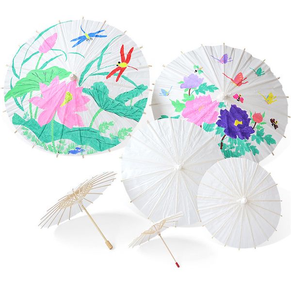 Braut-Hochzeits-Sonnenschirme, weißer Papierschirm, chinesisches Mini-Handwerk, 4 Durchmesser, 20, 30, 40, 60 cm, für Großhandel, Sonnenschirm für Kinder, dekorative Verwendung, DIY-Projekte