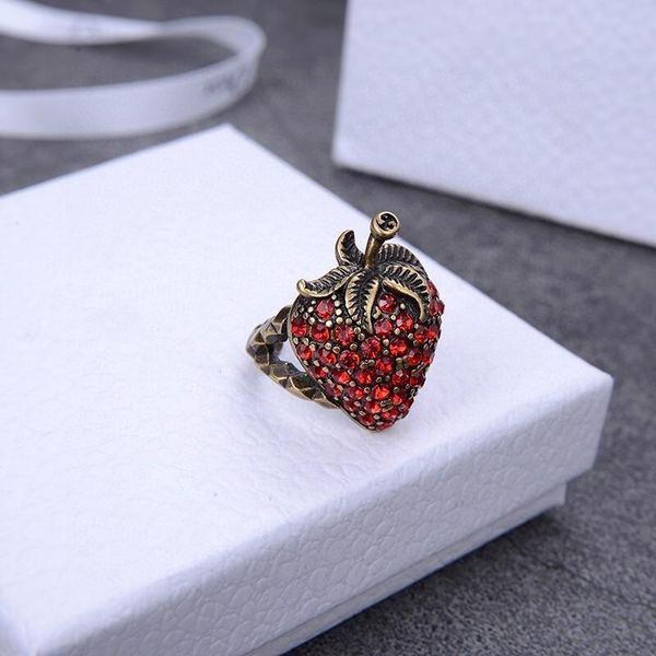 

explosion strawberry retro full diamond opening designer ring luxury designer jewelry women rings, Golden;silver
