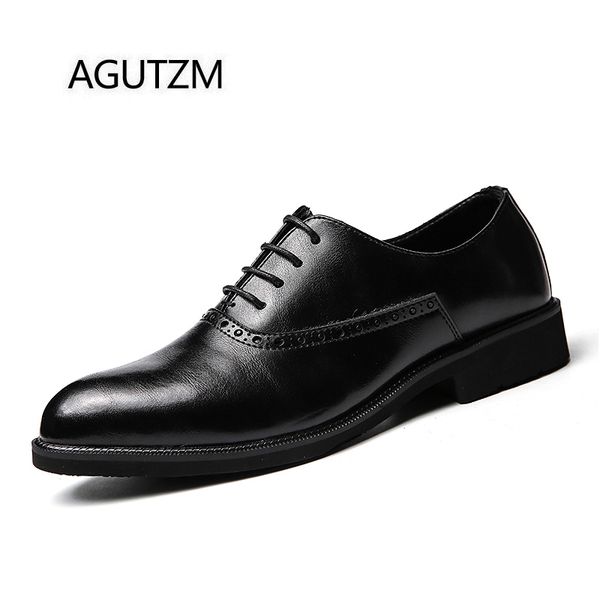 

agutzm 66103 new black fashion bullock carved lace up soft comfortable split leather men's brogue shoes