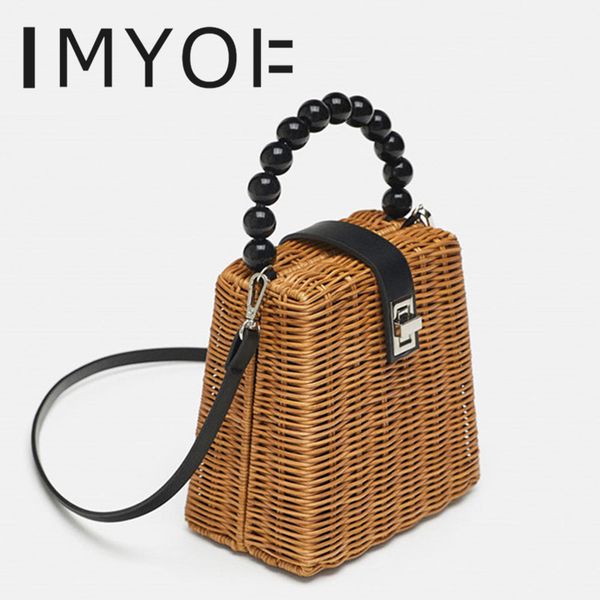 

2019 brand designer female small tote bags for summer travel handle bag women bead hand-woven straw bag ladies shoulder for girl