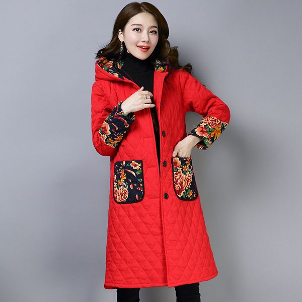 

3192 фотосессия 19 национальный ветер хлопок белье хлопок-ватник зимняя толстая цветочная хлопчатобумажная куртка литература и искусство, Blue;black