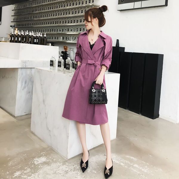 

2019 spring new high fashion woman classic double breasted trench coat business outerwear skinny belted trench coat, Tan;black