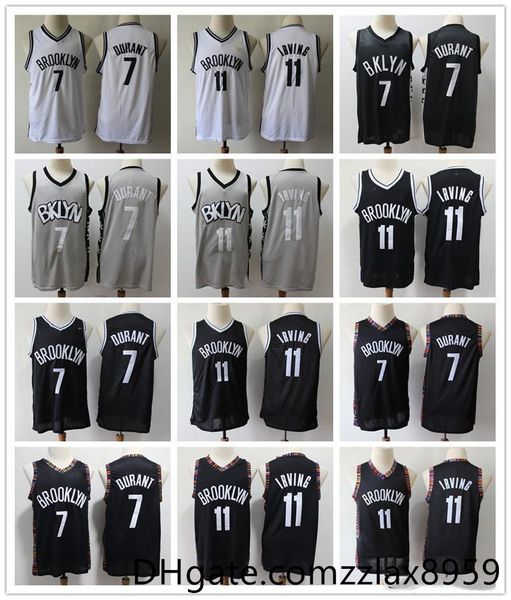 

2020 mens 11 kyrie irving brooklyn 7 kevin durant black white grey #13;nets basketball jerseys, Black;red