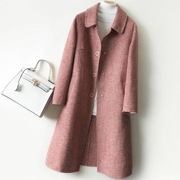 

korean casual 100% long wool coat elegant spring autumn women clothes 2019 female woolen coats outerwear abrigo mujer zt2471, Black