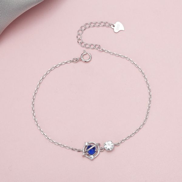 

s925 sterling silver korean-style blue crystal planet bracelet small fresh forest department zircon bracelet girlfriends jewelry, Black