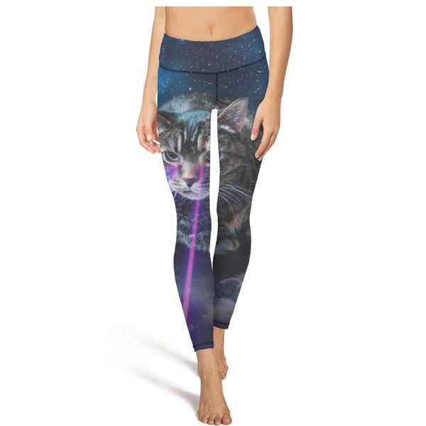 

кошки и лазеры - 2018 смешных catsfashion дамы пользовательских йоги брюки большой повседневный tight подходит для фитнес black galaxy space