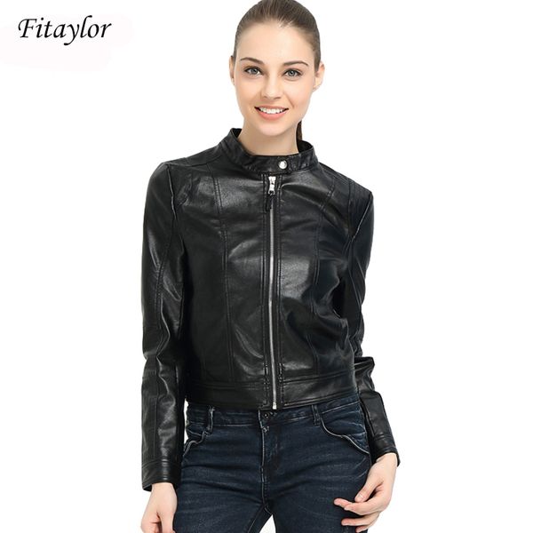 

fitaylor spring autumn women faux leather jacket biker coat black zippers outwear slim motorcycle jackets o neck bomber jacket